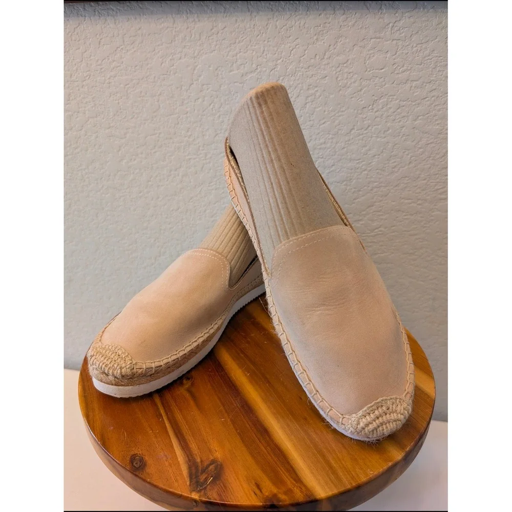Soludos Tan Leather Espadrille Platform‎ Slip On Shoes Womens Size 7 EU 37.5